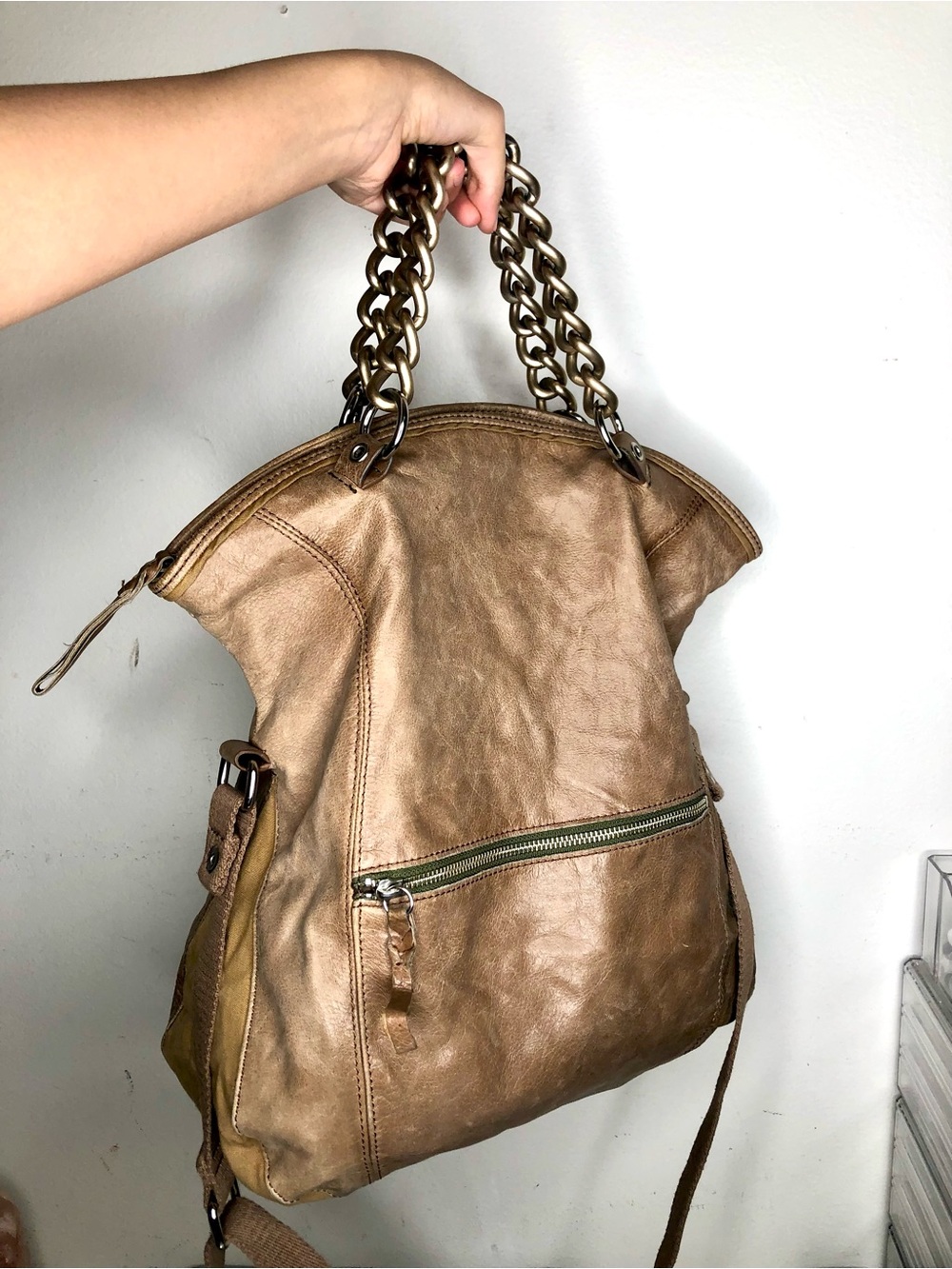 Brown Leather Chain-Handle Women’s Shoulder Bag